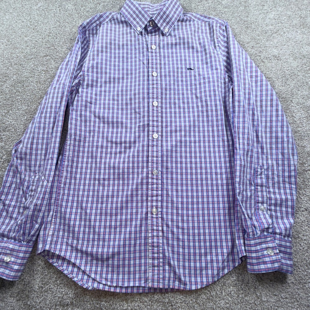 Vineyard Vines Mens XS Slim‎ Fit Whale Shirt Plaid Button Down Blue Red Cotton